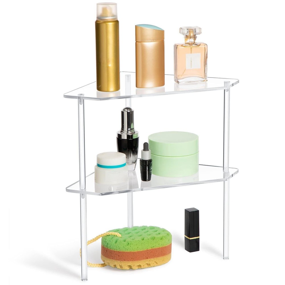 2 Tier Clear Acrylic Corner Organizer, Countertop, Stackable, Bathroom, Makeup
