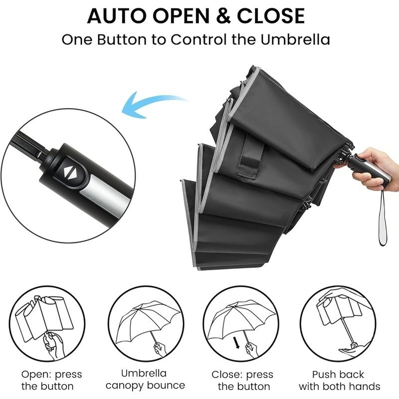 Windproof Compact Golf Umbrella Automatic Open Close Inverted Fold Double Canopy