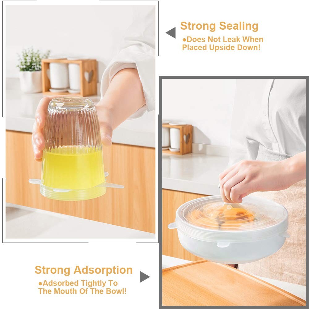 4 Pack Same Size Silicone Stretch Lids, Thicker Reusable Sturdy Silicone Cont...