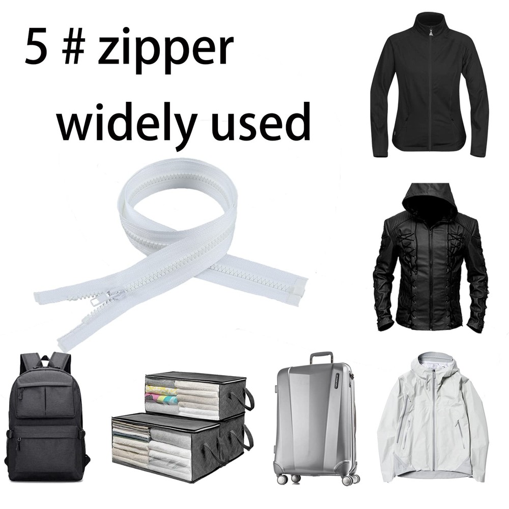 2 PCS 5 Separating Jacket Zippers 41 Inch White Molded Plastic For Sewing