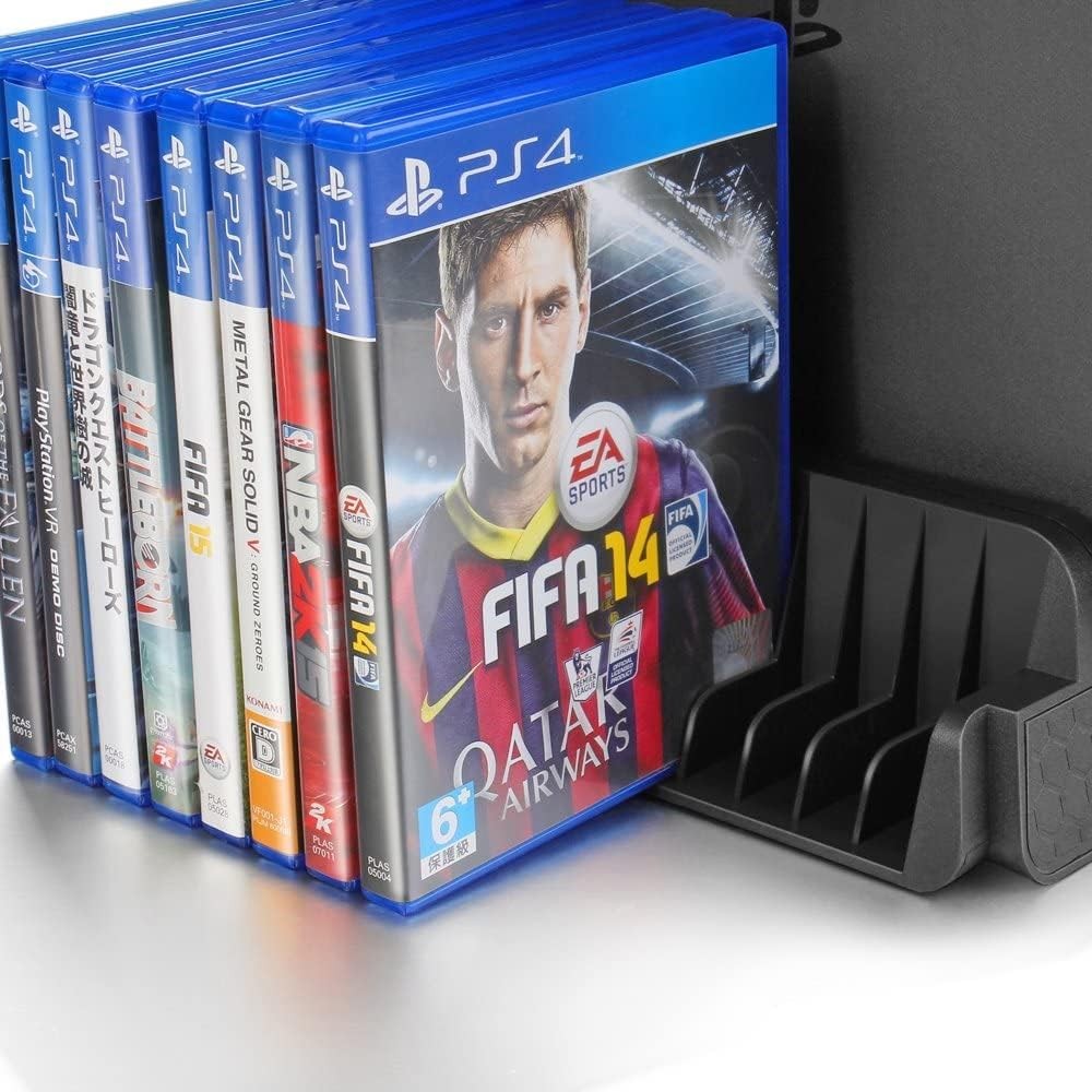 Vertical Stand for PS4 Slim - Cooling, Controller Charger & Game Storage