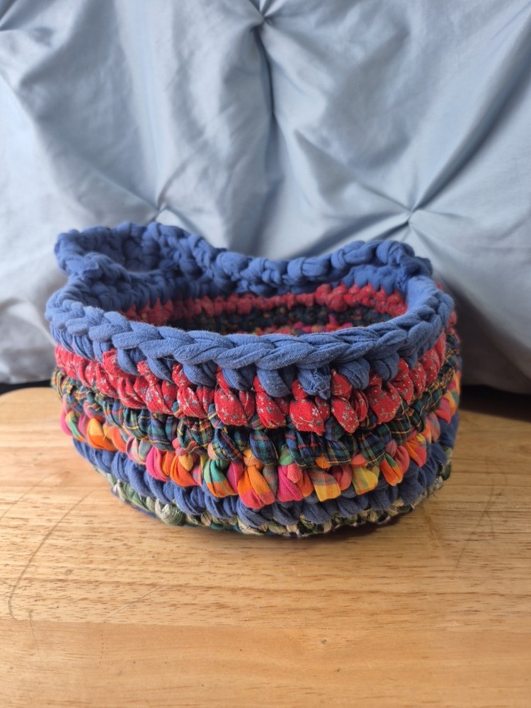 Handcrafted Crocheted Basket Multicolored