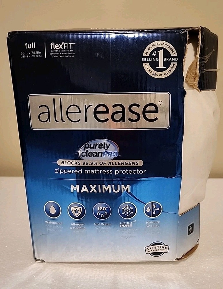 Maximum Mattress Protector White AllerEase Waterproof Washable - FULL-NEW -OPEN