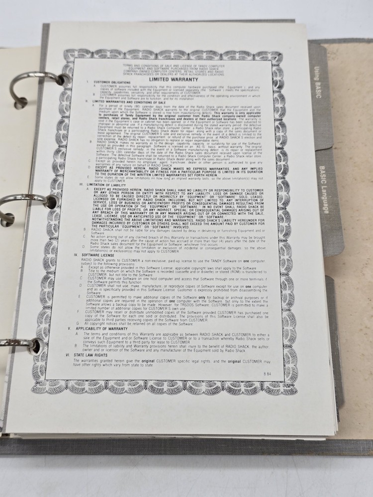 Vintage Tandy 1000 BASIC Reference Manual Cat. No. 25-1502 Computer Products