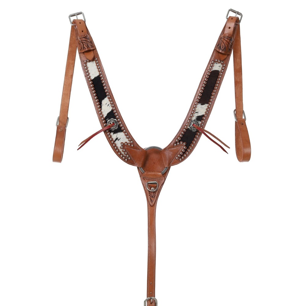 Cowpuncher PULLING COLLAR Leaf Tooled Medium Oil Leather with Hair On Cowhide