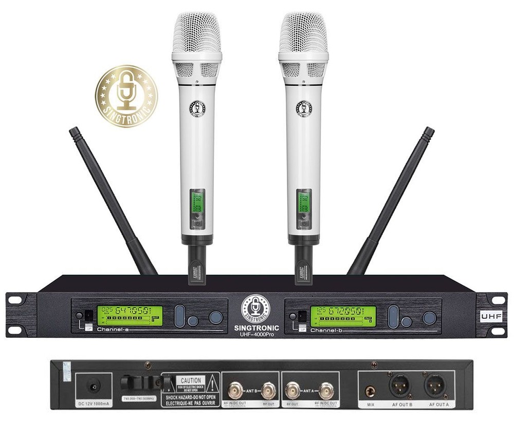 Professional Digital Dual Wireless Karaoke Microphone System - Metallic White