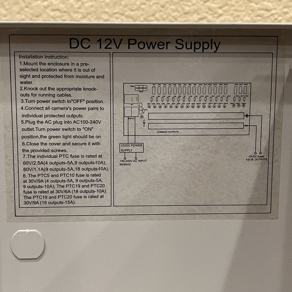 18 Camera 12Volt power supply