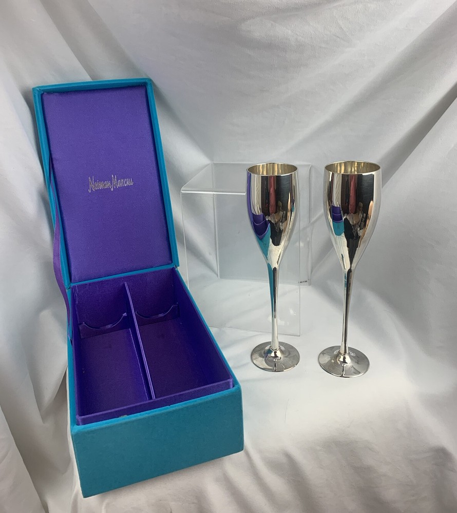 NEIMAN MARCUS 9.5” GODINGER SILVER PLATE CHAMPAGNE FLUTES