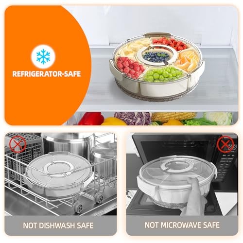 Divided Serving Tray with Lid and Handle, Stackable Snackle 12" L-1pcs (White)
