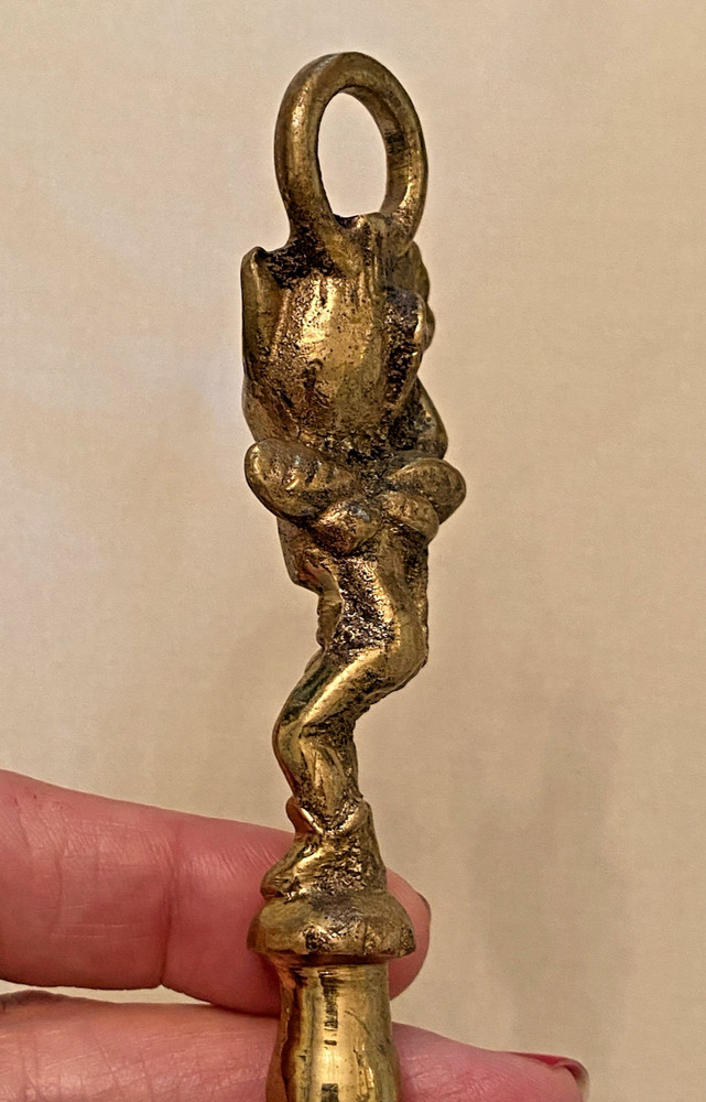 Vintage 1950's 4-Dimensional Brass PIXIE CORKSCREW with Hanging Ring