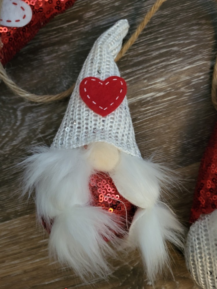 Santa Gnome Garland 74" Sequin Red White
