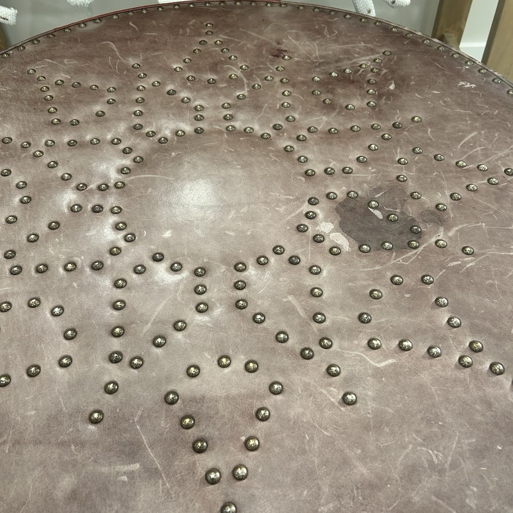Handmade Lee Industries Leather Studded Round Ottoman Coffee Table