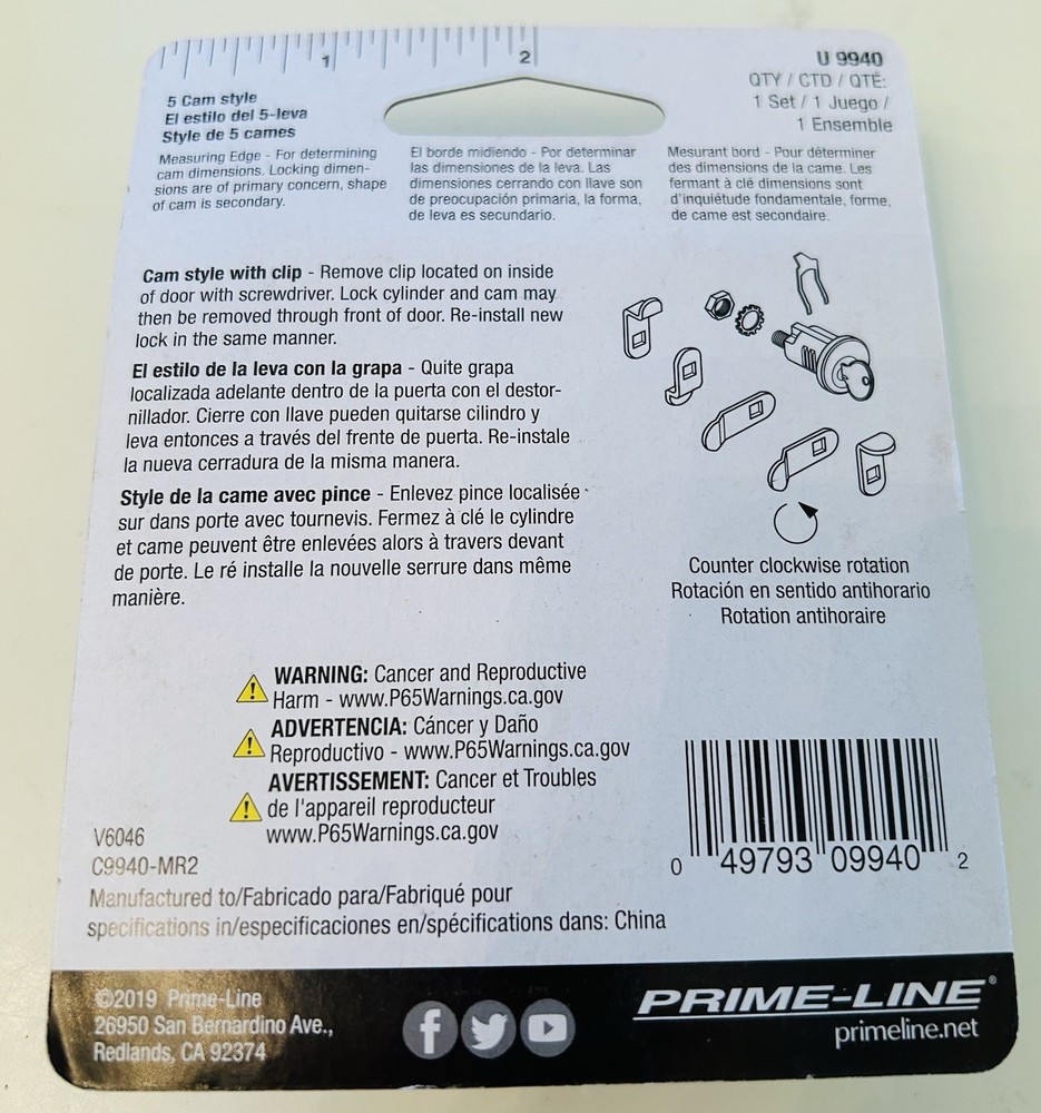 Prime-Line U 9940 ~ Mailbox Lock Replacement ~ Multipurpose Mailbox CAM Lock NEW