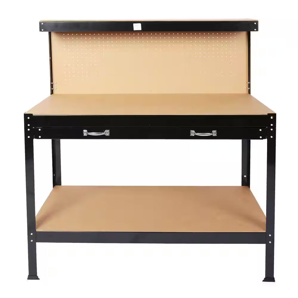 48 In. W X 24 In. D Solid Wood Workbench with Pegboard Storage