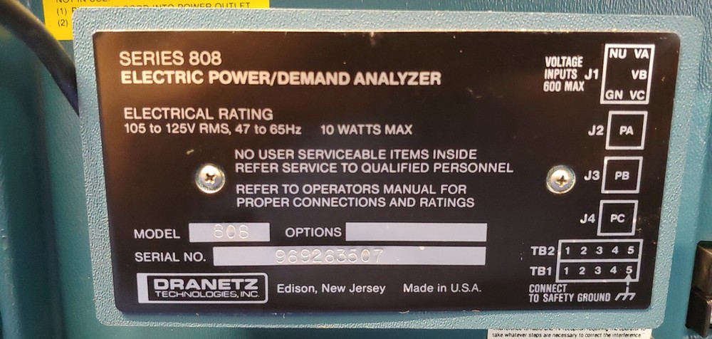 Dranetz Series 808 Electric Power/Demand Analyzer