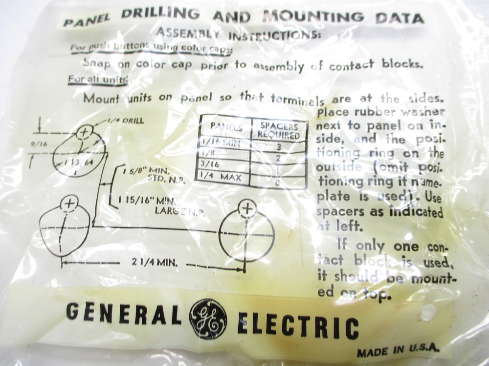 GENERAL ELECTRIC PANEL DRILLING AND MOUNTING DATA NSMP