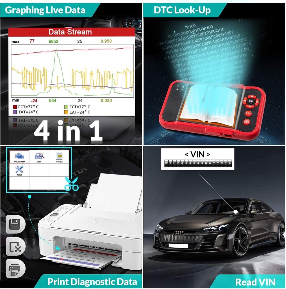 Check Engine OBD2 Scanner Transmission ABS SRS Code Reader Diagnostic Scan Tool