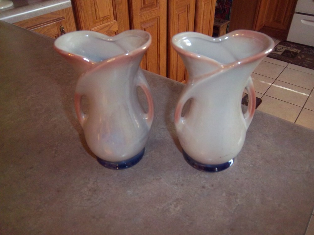 2 - Double Loop Decorative Vases Floral Ceramic - Lusterware