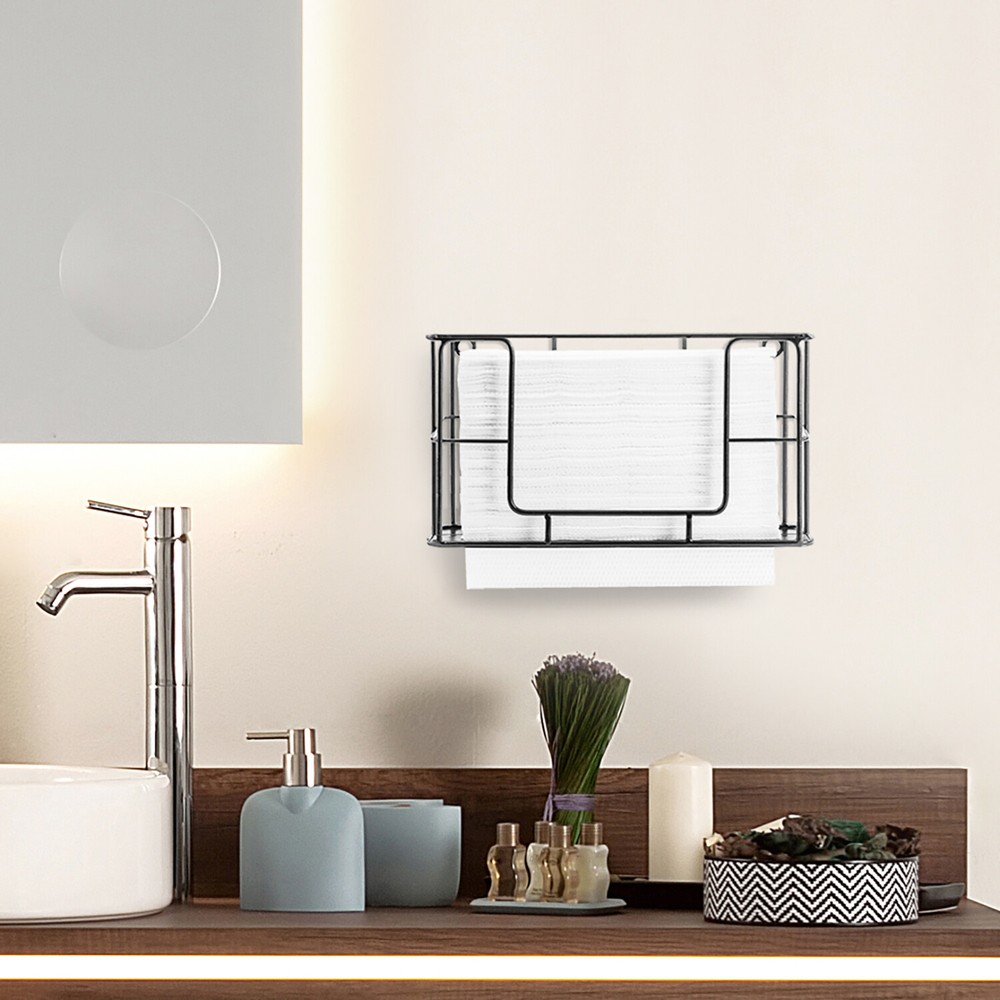 Modern Black Metal Wire Countertop Folded / Wall Mounted Paper Towel Holder