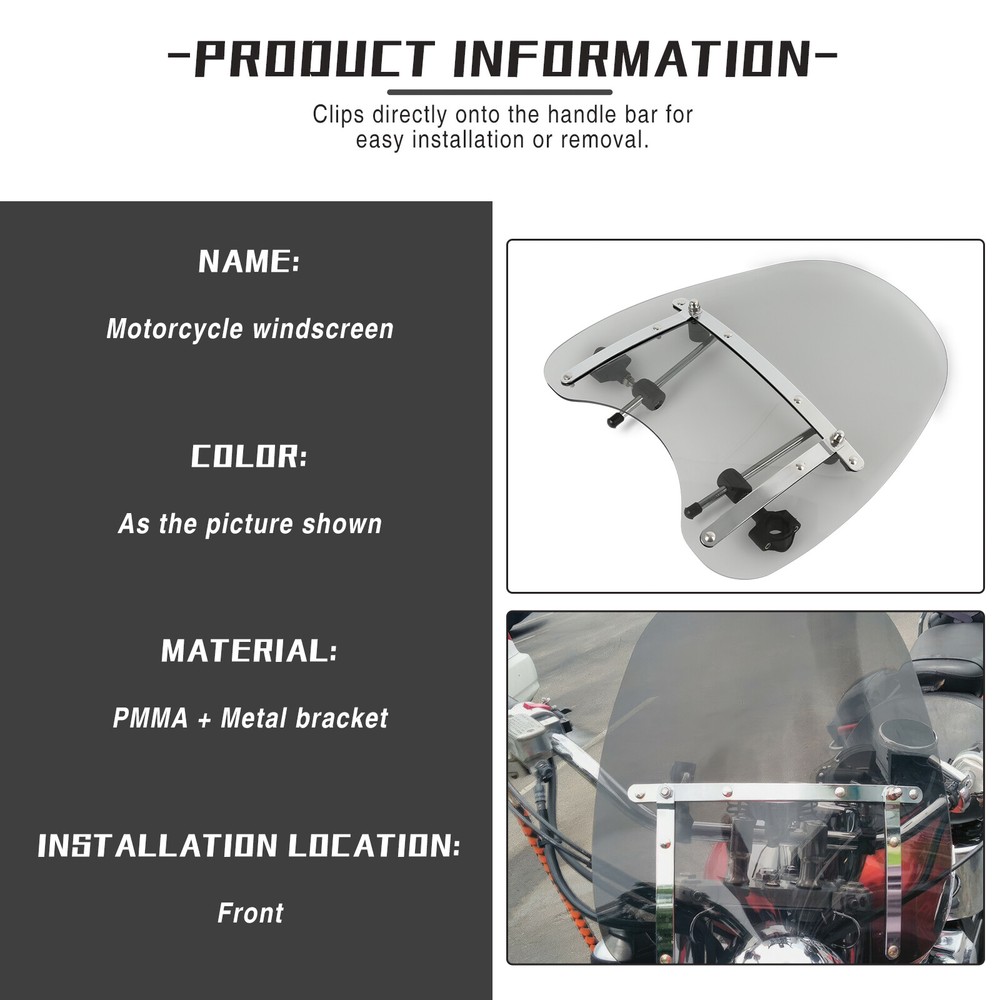 For Harley Softail Standard FXST 7/8" 1" Handlebar Smoke Windshield Windscreen