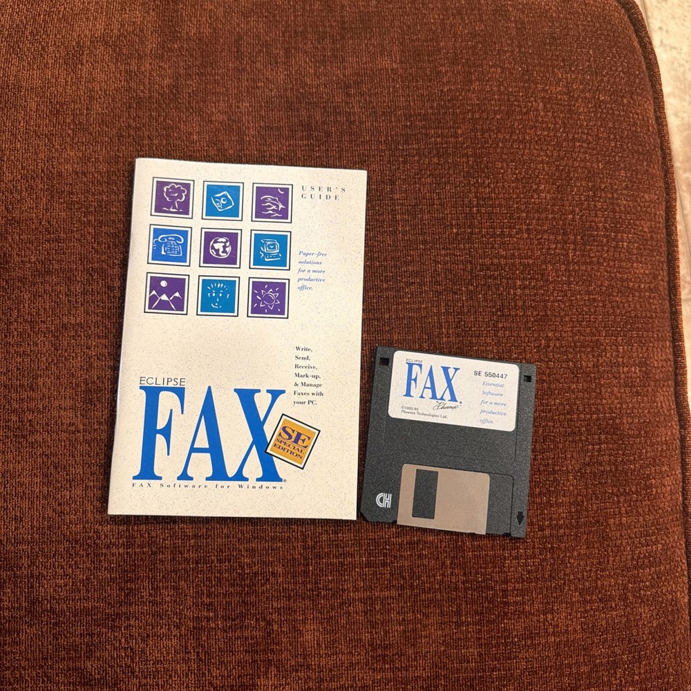 COMPUTER VINTAGE Eclipse Fax 3.5” floppy disk and  Guide for Microsoft Windows