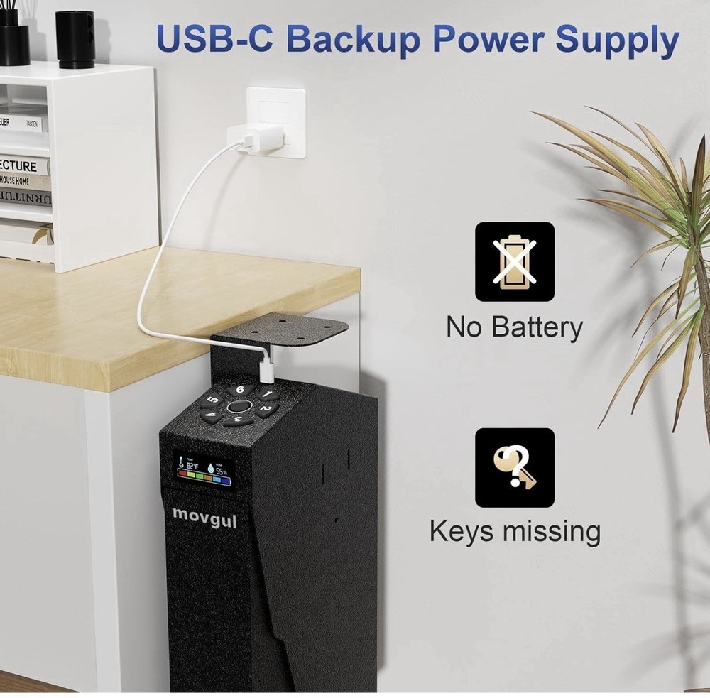 Gun Safe, Biometric Drop Down Bedside Black