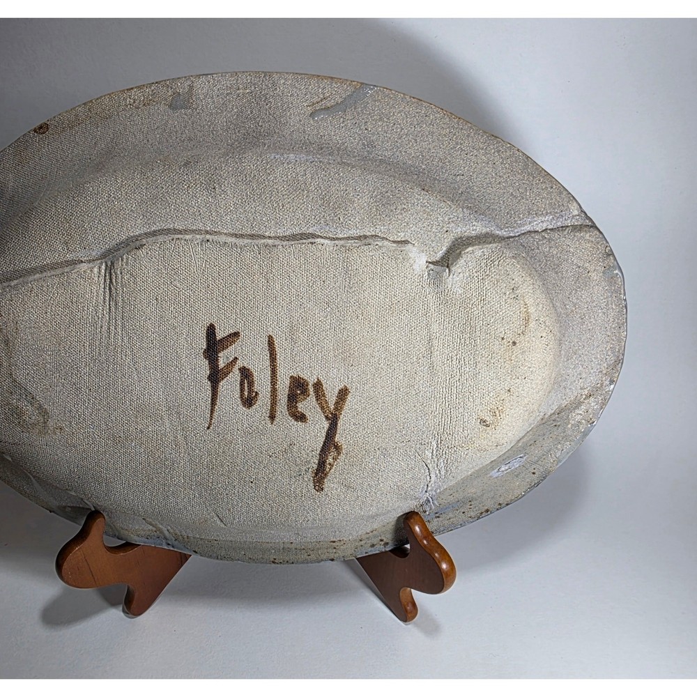 Signed Foley Studio Pottery Oval Platter 13.5" Handcrafted Stoneware