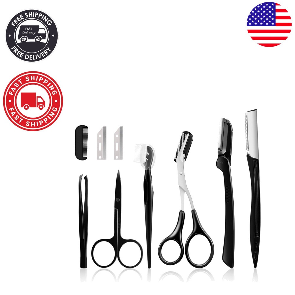 Beginners Eyebrow Kit: 9 Tools Including Scissors & Tweezers for Perfect Brows