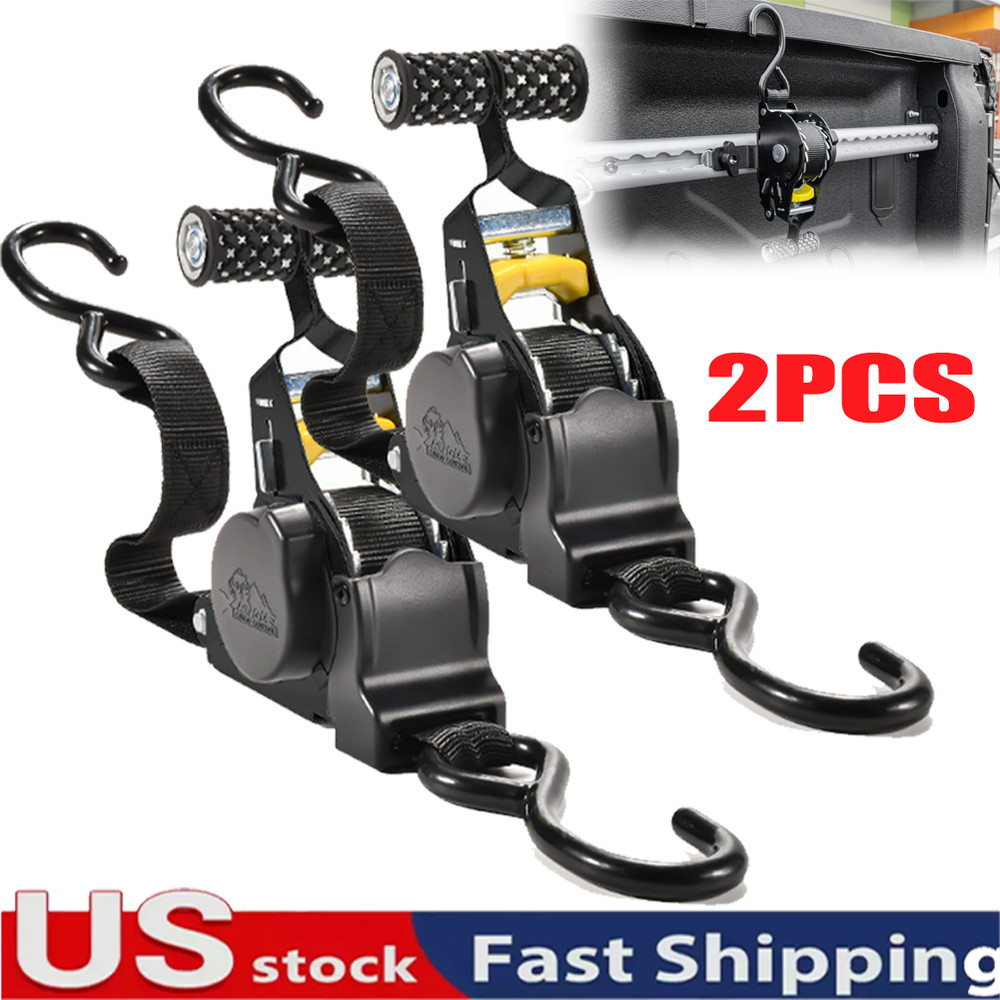Cargo Transom Tie Down Strap 1500LBs Retractable Ratchet Strap w/S-Hook 2-pack