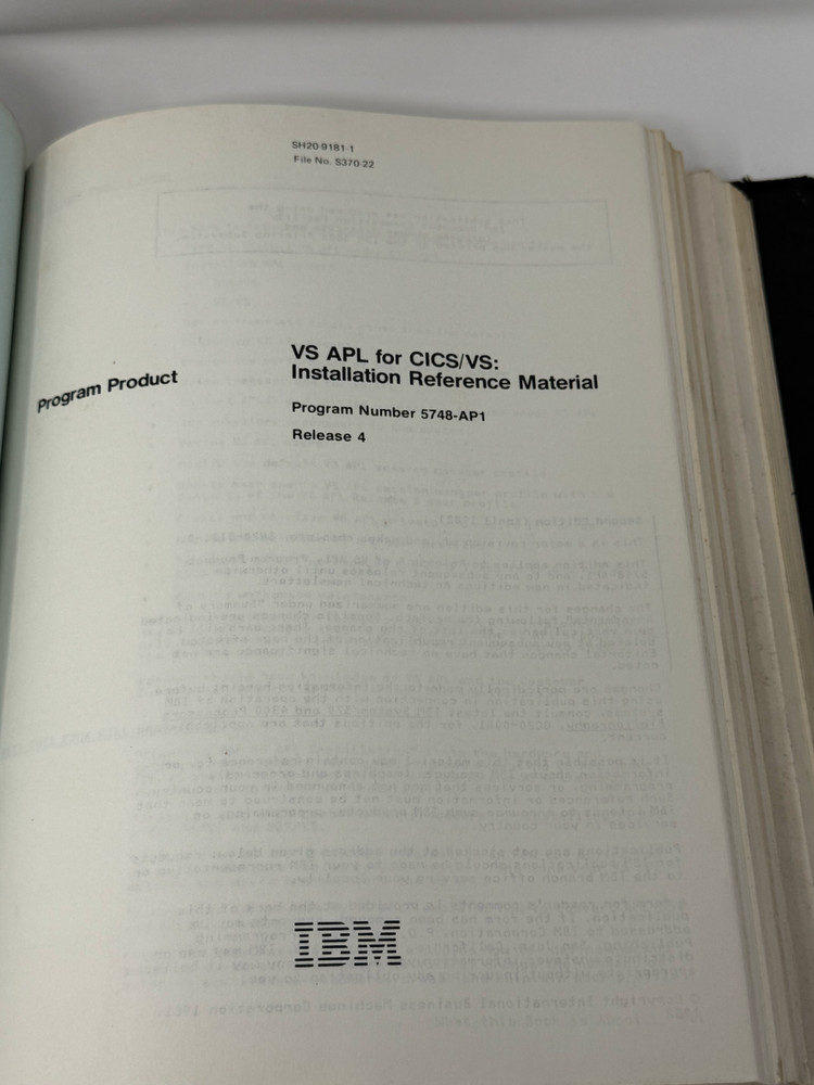 IBM APL Programming Manual Vintage Computer Reference 1982 Binder