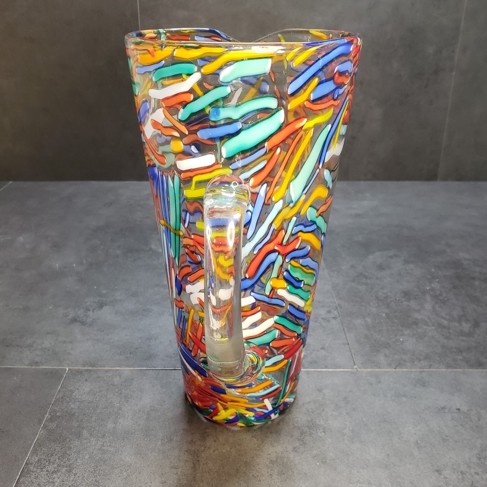 Abstract Studio Art Glass Confetti Multicolor Pitcher