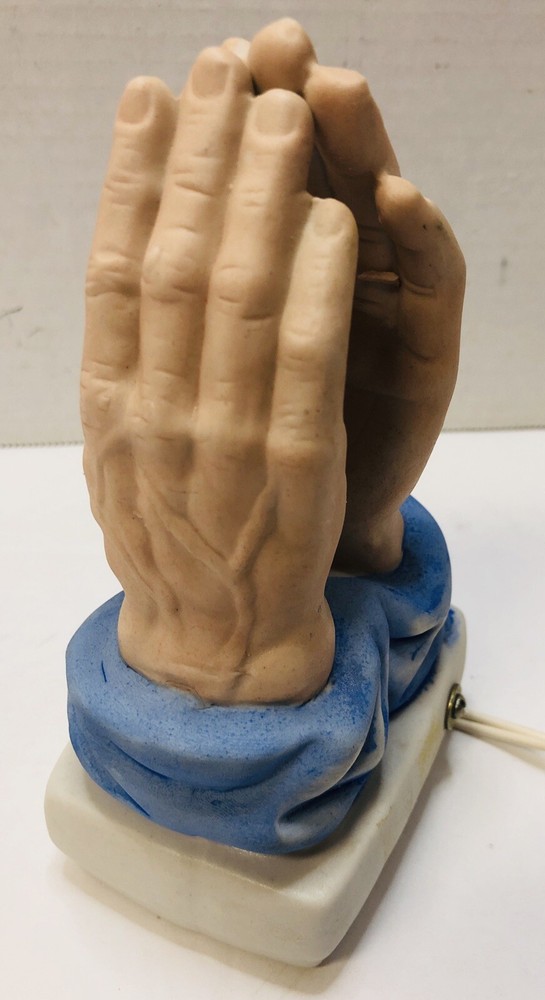 Vintage Praying Hands Painted Ceramic Night Light 6” H