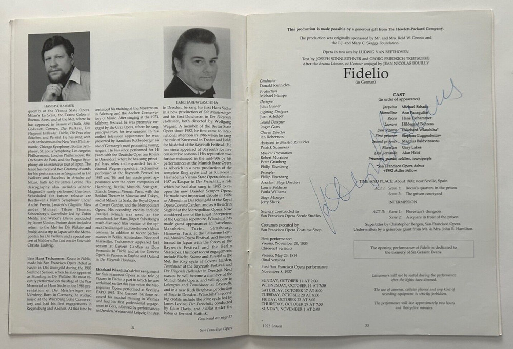 Hildegard Behrens Signed 1992 San Francisco Opera Program