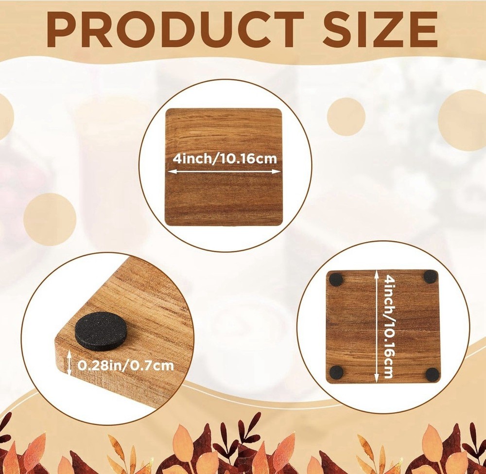 🪵 Custom Engraved Acacia Wood Coasters Set of 4