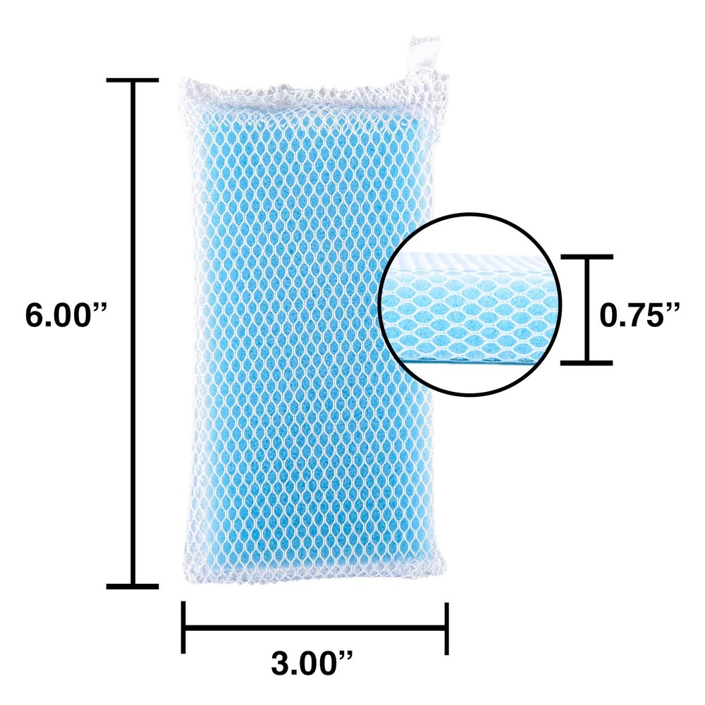 (6 Pack) Non-Scratch Gentle Mesh Net (Extra Thick) Dishwashing Sponge, Quick Dry