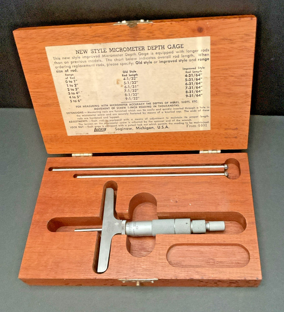 Lufkin 513 depth micrometer set with case
