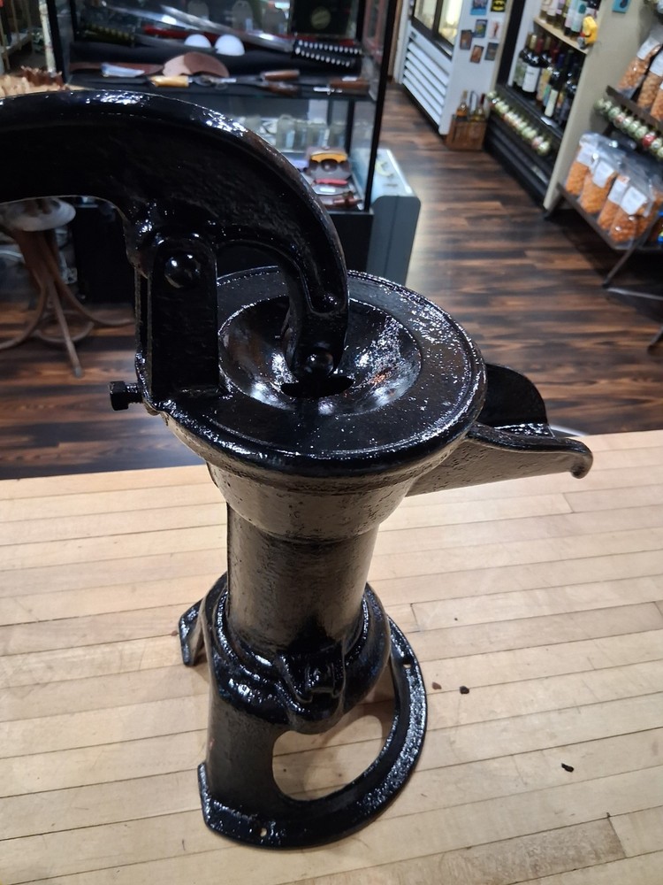Cast Iron Hand Water Pump With Base, Refinished Black