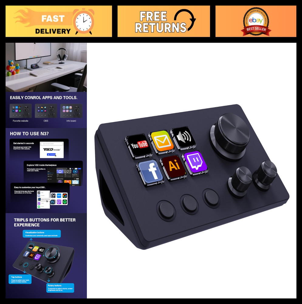 Customizable Stream Controller Deck - 12 Macro Keypad for OBS, Twitch, YouTube -