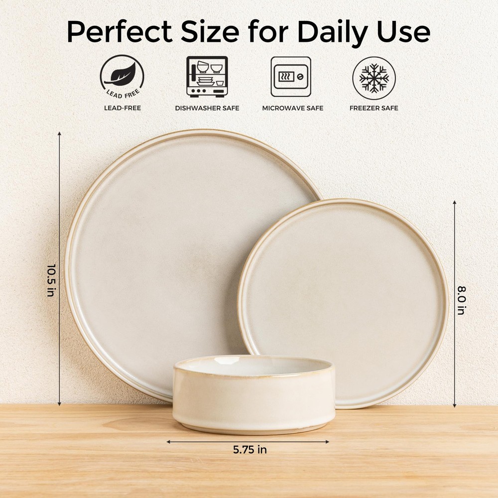Ceramic Dinnerware Sets, Handmade Reactive Glaze Vanilla White Service for 4