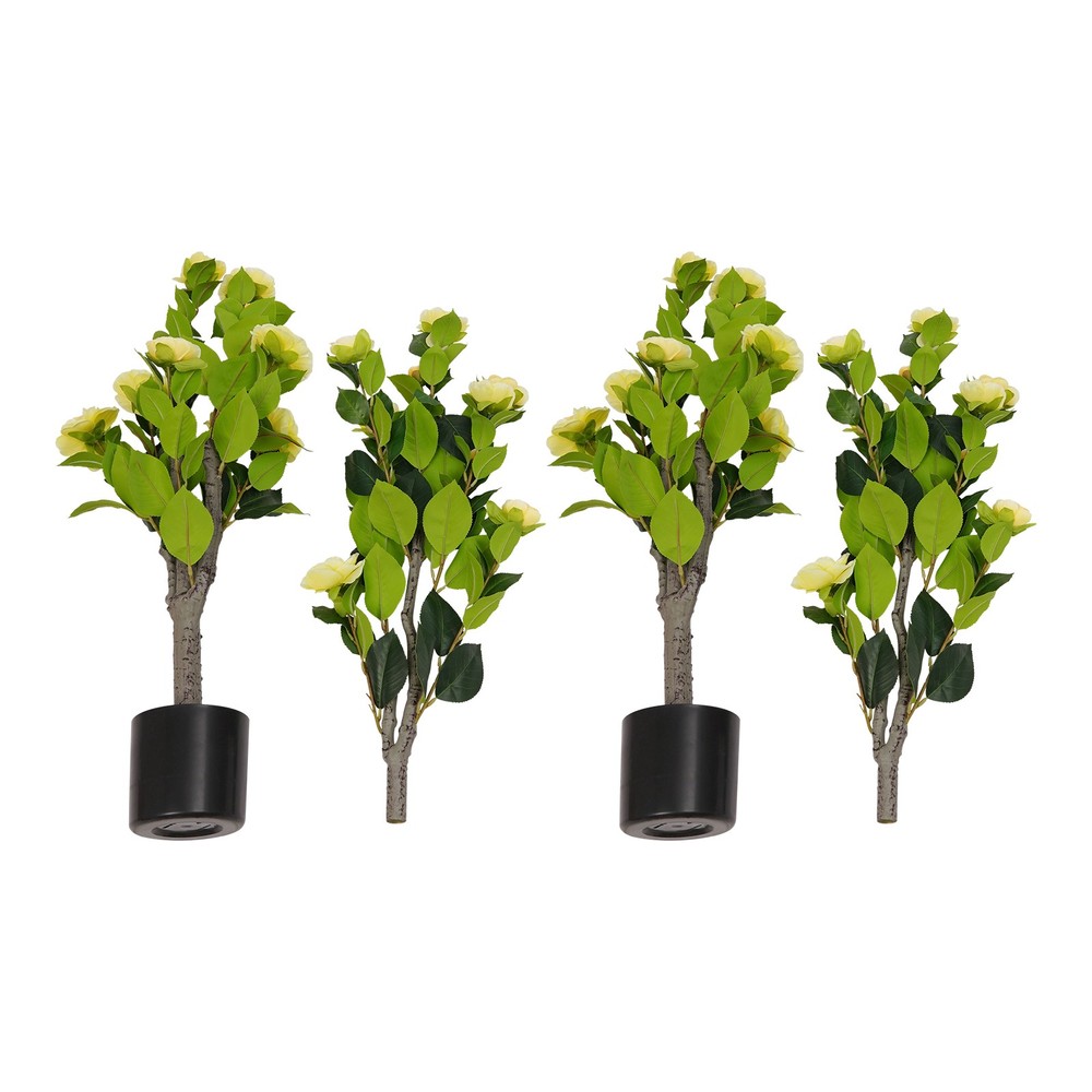 2 Pack Artificial Tea Rose Tree for Modern Home, Simulated Tea Rose Tree