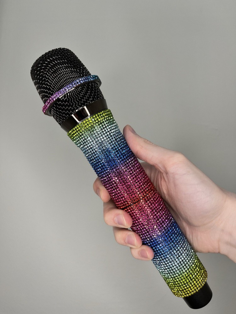 Rainbow Rhinestone Wireless Karaoke Microphone + Receiver System - Rechargeable