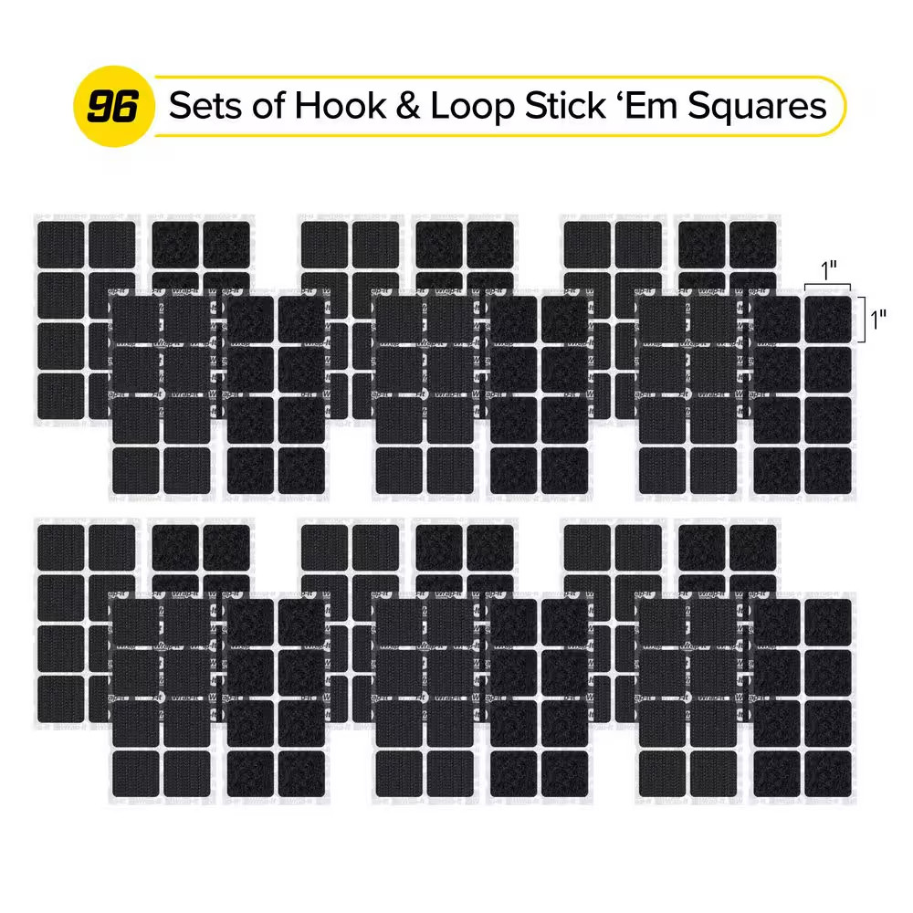 1 In. Stick 'Ems Adhesive Backed Hook and Loop Squares (96-Sets)