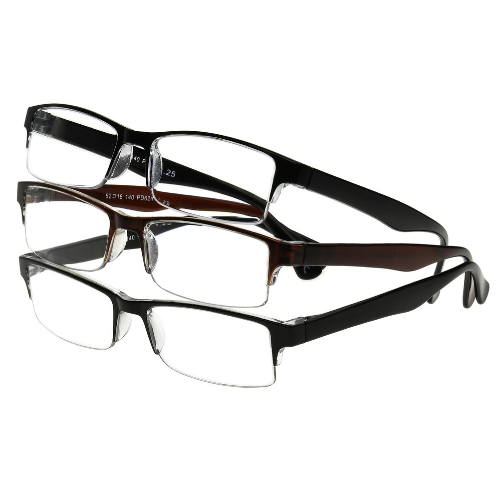 Foster Grant Men's Pete Rectangular Reading Glasses Black and Brown 3 Pack 2.5x