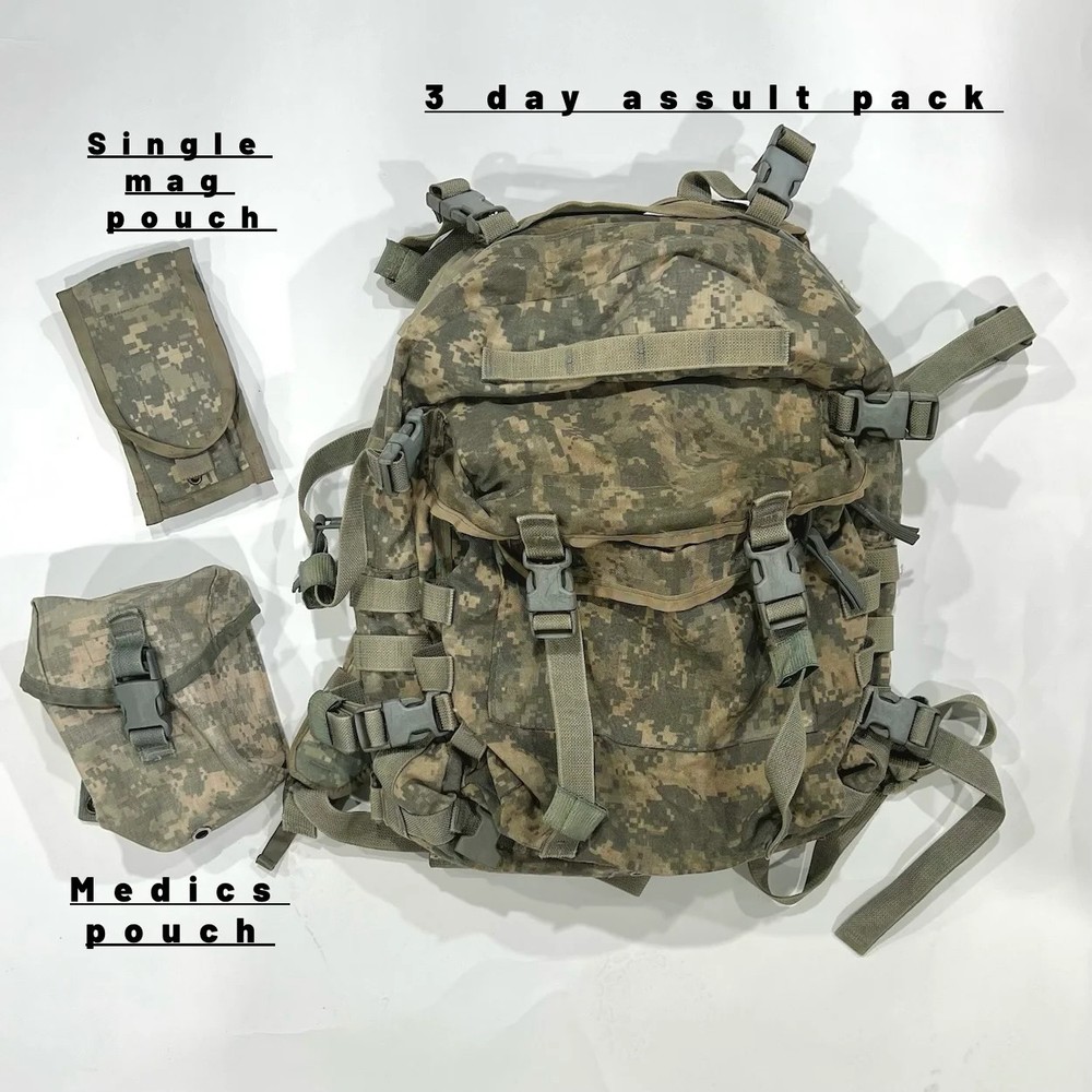 US Army 3 Day Assault Pack Rucksack ACU Digital MOLLE II Includes Extra 3 pouche