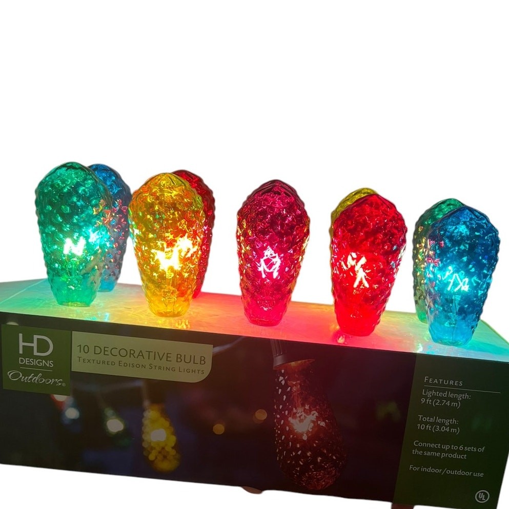 HD DESIGNS OUTDOOR Patio Coloful Textured Edison String Lights SET 2