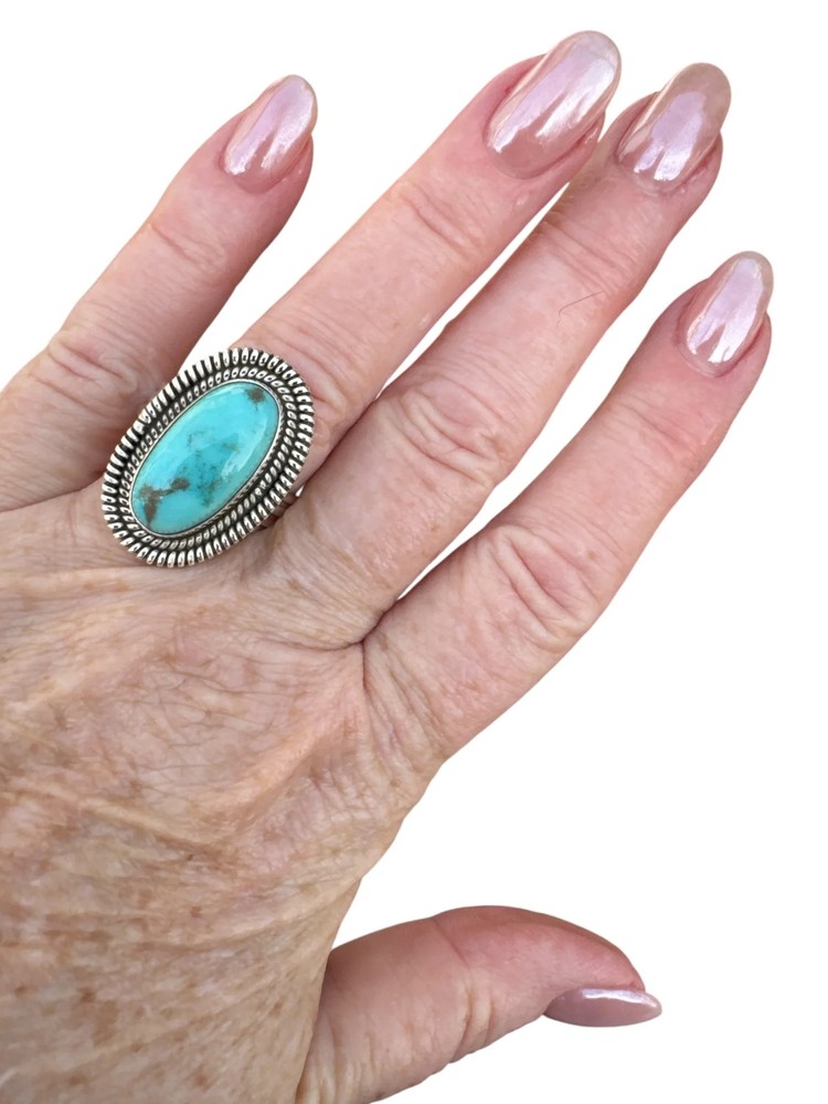 Kingman Turquoise Solid 925 Sterling Silver Ring 10