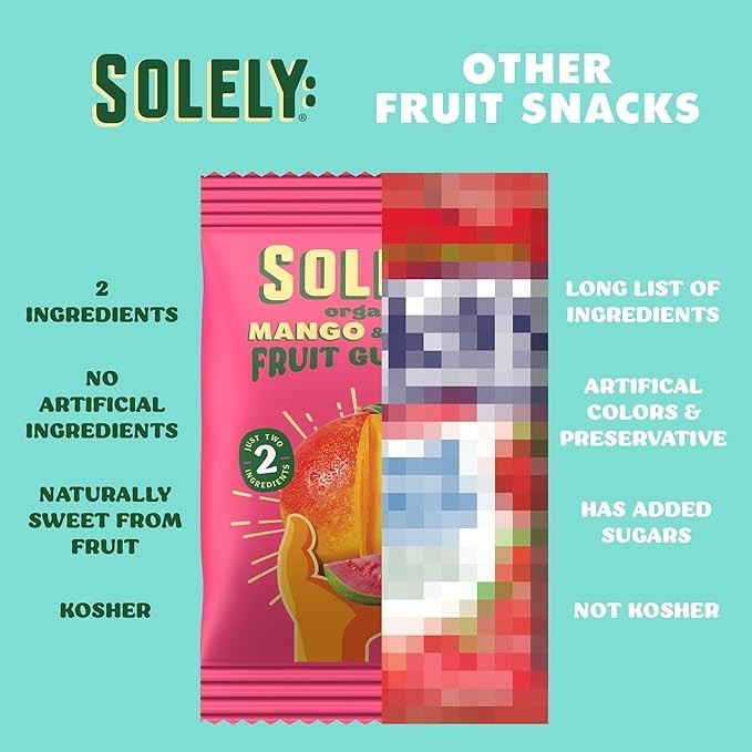 SOLELY Organic Mango & Guava Fruit Gummies - 5 Single Serving Bags