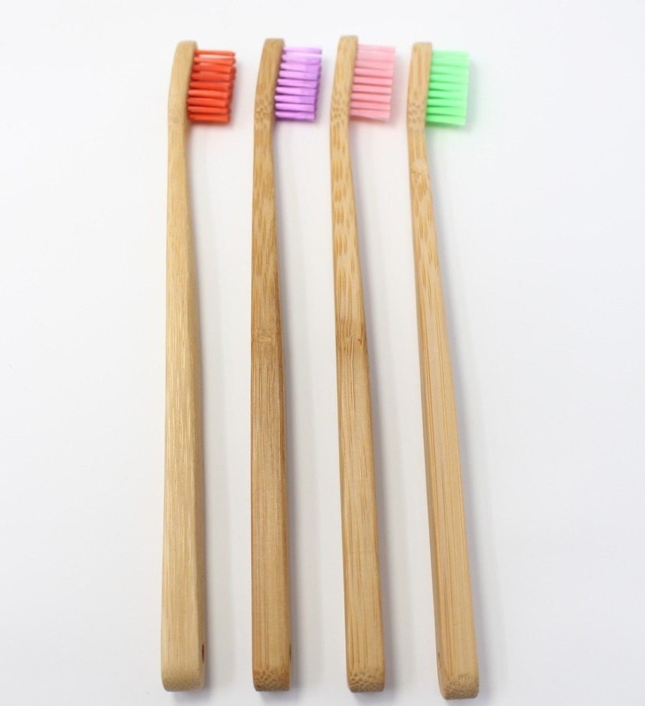 Bamboo Toothbrushes Biodegradable Natural Multi Color Bristles 4 pack