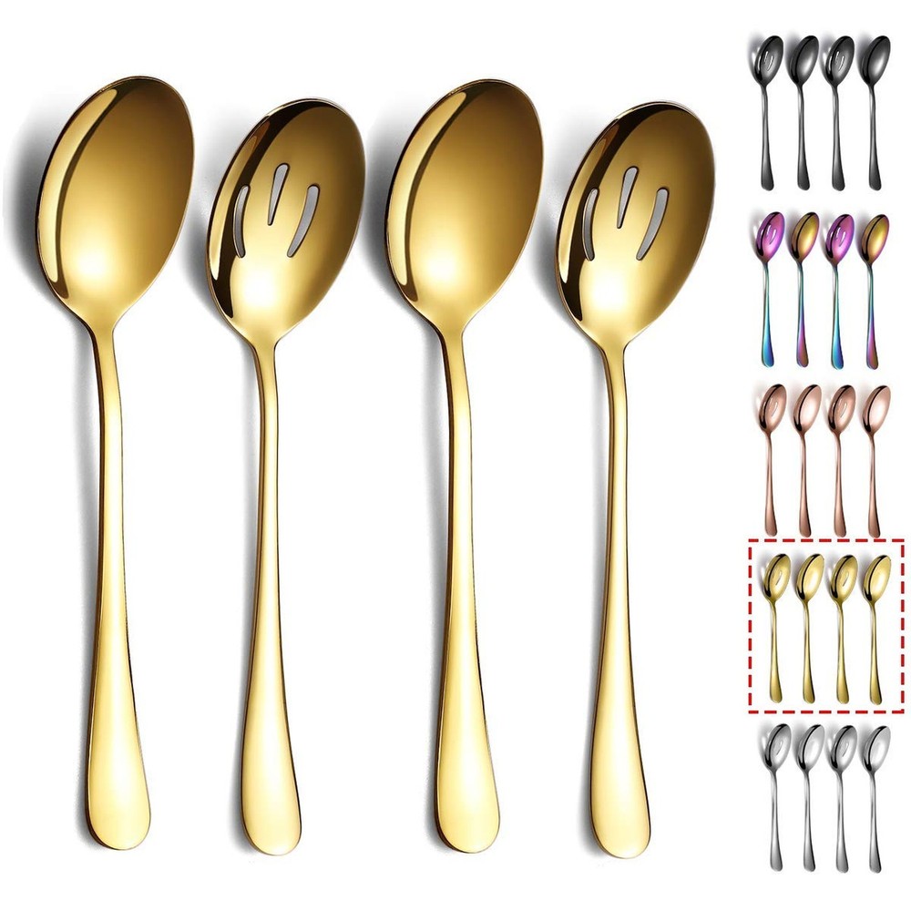 Gold Serving Spoons 4 Pieces, Kyraton Titanium Plating Serving Spoon, Include...