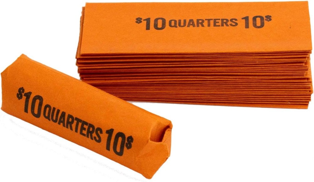 Quarter Flat Coin Wrappers, Solid Bundle of 100 100, Orange, Black